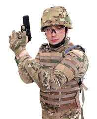 Fototapeta premium Modern soldier with rifle