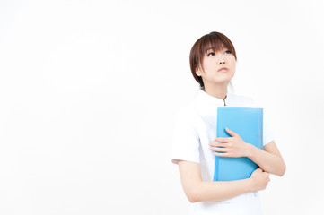 beautiful asian nurse thinking