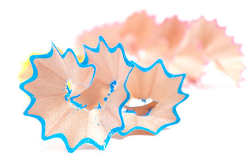 crayon shavings on white background