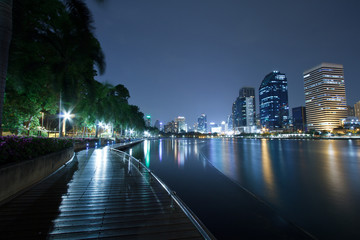 Night view of a park in Bangkok city