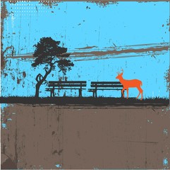 Autumn landscape with bench