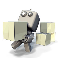 Gray Robot with blank crates