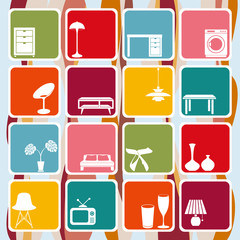 Interior retro icons set