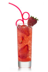 Strawberry cocktail with chrushed ice on a white