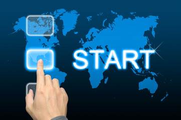 businessman hand pressing start button