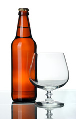 Bottle of beer and glass, isolated