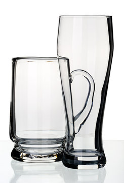 Glass and a mug for beer, isolated