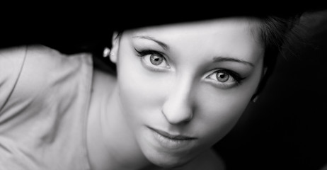 Portrait of attractive young woman bw image.