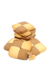 Vanilla and Cocoa Biscuits with Crumbs Isolated on White