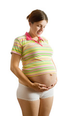 pregnant woman looking  belly