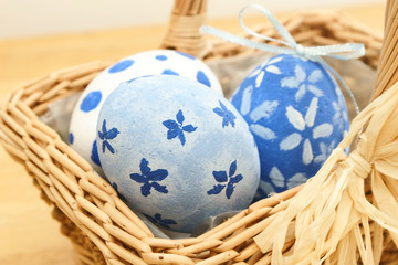 blue eggs in a basket