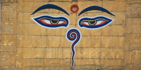 Fotobehang Buddha eyes painted on Swayambhunath stupa, Kathmandu, Nepal. © pawelkowalczyk