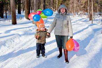 grandmother and grandchild in-field