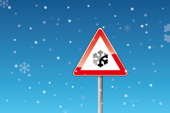 Verkehrszeichen Schnee- oder Eisgl&auml;tte Schneeflocken