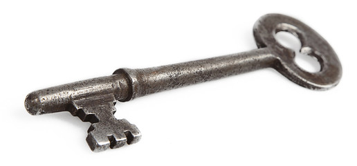 Old Vintage key on white background