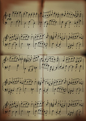 close-up of sheet music in old paper