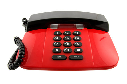 Red Telephone Set Isolated On White Background