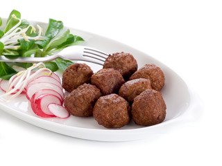 vegetarian meatballs with slice radish, soy sprout and salad