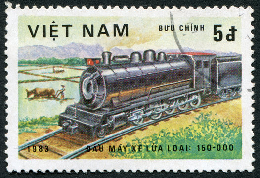 Postage stamp Vietnam 1983: Steam locomotive, Class 150-000