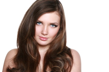 Naklejka premium Beautiful brunette girl with long hair