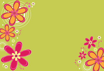 Floral background with retro flowers and circle designs