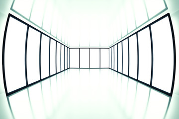 fish eye view on modern empty room with light from windows
