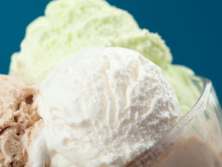 ice cream in a glass vase. closeup