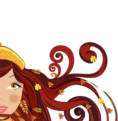 Woman with autumn leaves in her hair, vector