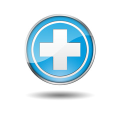 Obraz premium Boton azul borde metalico sanidad