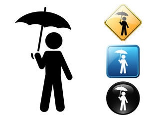 Man with umbrella pictogram and signs