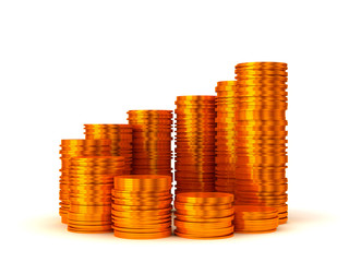 Growth: Golden coins stacks spiral shape