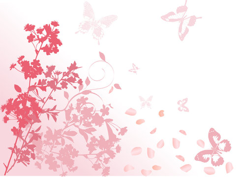 pink butterflies andfalling petals