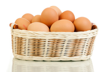 Eggs in basket isolated on white