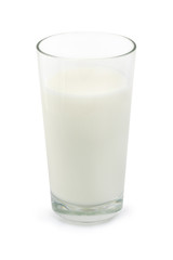 Glass of milk over white