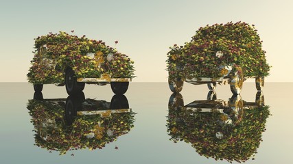 Zwei Autos mit Blumen bewachsen und Spiegelung