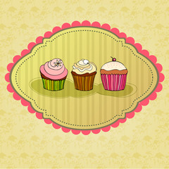 illustration of cute retro cupcakes card