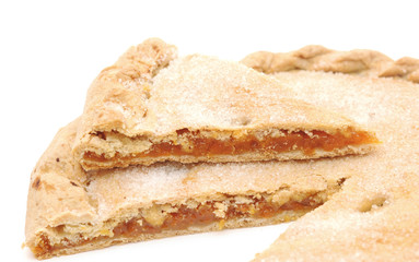 sweet apricots pie isolated against white background