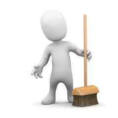 3d Little man has to sweep up the mess with his broom