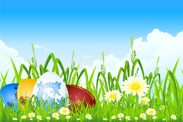 Easter eggs in the grass