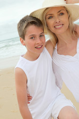 Mother and son at the beach