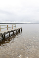 View of a wooden pontoon on a lake