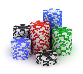 Big stack. Poker gambling chips isolated on white
