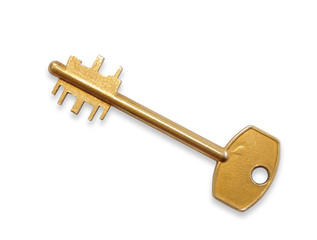 copper key on a white background