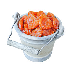 Dried apricots in a bucket