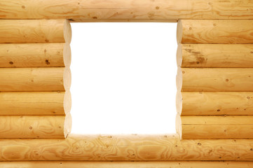 wooden balk window frame, clipping path