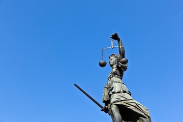 Statue of Lady Justice in front of the Romer in Frankfurt - Germ