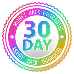 rainbow money back guarantee sign isolated on white background