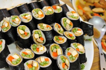 Rows of vegetarian sushi