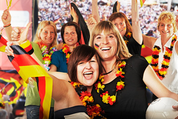 female german soccer fans at open air live broadcast