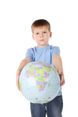 five years' boy has control over a ball-globe